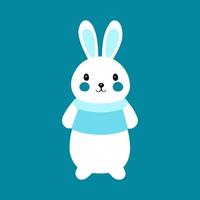 Cute kawaii rabbit character illustration, vector sticker with pastel color background.