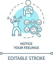 Notice your feelings turquoise concept icon. Physical symptoms. Emotional regulation abstract idea thin line illustration. Isolated outline drawing. Editable stroke vector