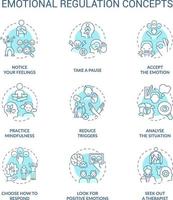 Emotional regulation turquoise concept icons set. Control and manage feelings idea thin line color illustrations. Isolated symbols. Editable stroke vector