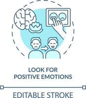 Look for positive emotions turquoise concept icon. Strategy for emotional regulation abstract idea thin line illustration. Isolated outline drawing. Editable stroke vector