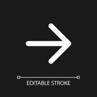 Rightwards arrow pixel perfect white linear ui icon for dark theme. Pressing right. Setting menu. Vector line pictogram. Isolated user interface symbol for night mode. Editable stroke