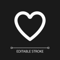 Heart pixel perfect white linear ui icon for dark theme. Like button. Expressing love. Reaction. Vector line pictogram. Isolated user interface symbol for night mode. Editable stroke