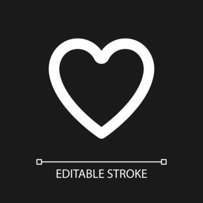 Heart pixel perfect white linear ui icon for dark theme. Like button. Expressing love. Reaction. Vector line pictogram. Isolated user interface symbol for night mode. Editable stroke