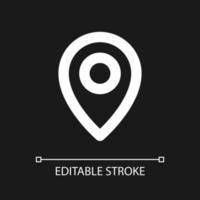 Location pin pixel perfect white linear ui icon for dark theme. Saving spot on map. Vector line pictogram. Isolated user interface symbol for night mode. Editable stroke