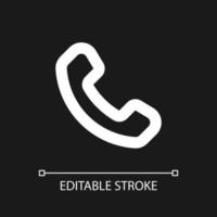 Telephone pixel perfect white linear ui icon for dark theme. Contact management. Phone call. Vector line pictogram. Isolated user interface symbol for night mode. Editable stroke