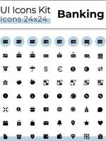 Banking and finance black glyph ui icons set. Credit card. Silhouette symbols on white space. Solid pictograms for web, mobile. Isolated vector illustrations