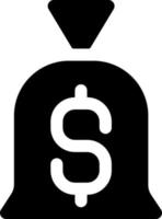 bolso de dinero negro glifo ui icono. personal ahorros. negocio inversión. usuario interfaz diseño. silueta símbolo en blanco espacio. sólido pictograma para web, móvil. aislado vector ilustración