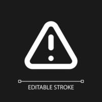 Triangle shaped caution sign pixel perfect white linear ui icon for dark theme. Potential danger. Vector line pictogram. Isolated user interface symbol for night mode. Editable stroke
