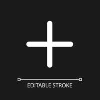 Plus pixel perfect white linear ui icon for dark theme. Expanding option. Interactive content. Vector line pictogram. Isolated user interface symbol for night mode. Editable stroke