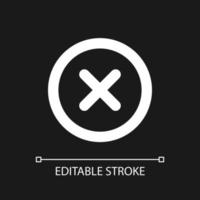 Delete button pixel perfect white linear ui icon for dark theme. Alert error. Menu command. Vector line pictogram. Isolated user interface symbol for night mode. Editable stroke