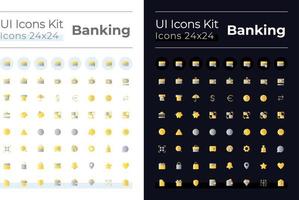 bancario plano degradado color ui íconos conjunto para oscuro, ligero modo. dinero actas y operaciones. vector aislado rgb pictogramas. interfaz gráfica de usuario, ux diseño para web, móvil