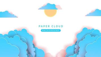 blue paper cloud background with copy space and sun vector