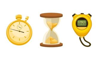 Pocket Watch. Hourglass and Digital Stopwatch device collection set illustration vector