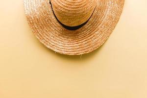 Banner Flat lay hat on yellow background photo