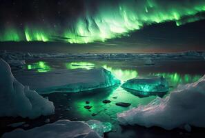 Icy sea and aurora in the sky. photo