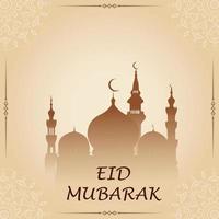 estilo moderno eid Mubarak saludo tarjetas con social medios de comunicación diseño, eid Mubarak vector, luna, mezquita vector