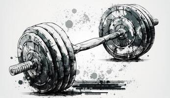 . . Barbell in ink and pencil drawing style. Graffiti abstract gym motivational. Graphic Art Illustration photo