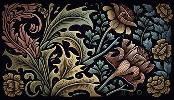 . . Floral pattern wallpapper. Flowers and leafes. Can be used fore decoration. Inpired by the style of William Morris. Color Illustration. photo