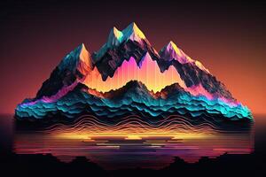 . . Syntwave Mountains. Future Adventure Exploration. Can be used for decoration. Illustration in cyberpunk style. photo