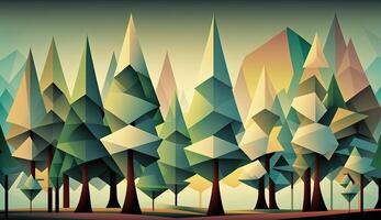 . . Low Poly forest tree pattern. Eco inspired. Graphic Art Illustration. photo