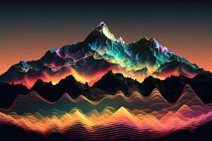 . . Syntwave Mountains. Future Adventure Exploration. Can be used for decoration. Illustration in cyberpunk style. photo