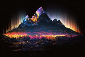 . . Syntwave Mountains. Future Adventure Exploration. Can be used for decoration. Illustration in cyberpunk style. photo