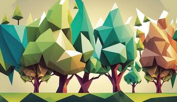 . . Low Poly forest tree pattern. Eco inspired. Graphic Art Illustration. photo