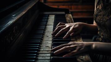 . . Music retro vintage piano with hands. Inspiration melody. Graphic Art Illustration. photo