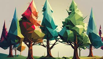 . . Low Poly forest tree pattern. Eco inspired. Graphic Art Illustration. photo