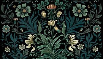 . . Floral pattern wallpapper. Flowers and leafes. Can be used fore decoration. Inpired by the style of William Morris. Color Illustration. photo