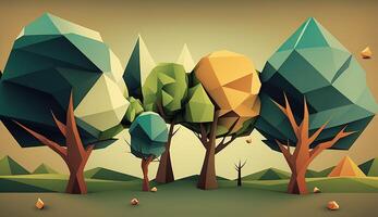 . . Low Poly forest tree pattern. Eco inspired. Graphic Art Illustration. photo