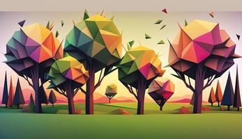 . . Low Poly forest tree pattern. Eco inspired. Graphic Art Illustration. photo