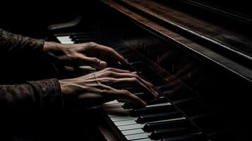 . . Music retro vintage piano with hands. Inspiration melody. Graphic Art Illustration. photo