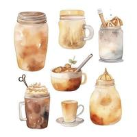 watercolor sketch of cute coffee drink objects on white background, Generate Ai photo