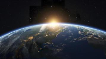 Photo 3d render sunrise view from space on planet earth, generat ai