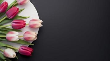 Top view tulips flowers, generat ai photo