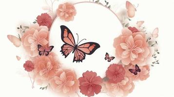 Free  mothers day  with blooming flowers and butterflies, generat ai photo