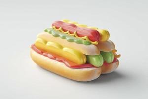 Colorful 3D Icon of hotdog, 3d rendering, white background, isometric, translucent, C4D, blender, clean, generat ai photo