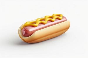 vistoso 3d icono de Hot dog, 3d representación, blanco fondo, isométrica, translúcido, c4d, licuadora, limpio, generar ai foto