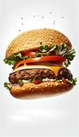 Hot and Fresh tasty delicious grilled hamburger. photo