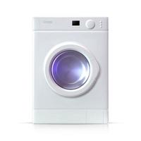 Realistic white washing machine on a white background. Front view, close-up. 3d realistic vector washer.