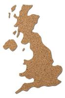 United kingdom map cork wood texture. photo