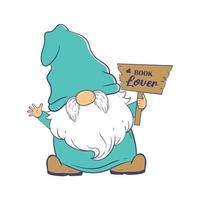Cute cartoon gnome holding a sign with the inscription book lover vector