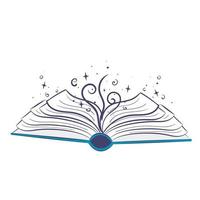 open book from unfolded sheets of which a magical whirlwind with stars flies out vector