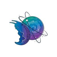 Mystical snail slug with a space planet instead of a shell-house. vector