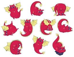 Red Dragoncat Mythical Creatures. vector