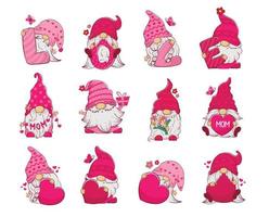 cute cartoon gnomes with hearts, gifts, flowers for Valentine's Day and Mother's Day vector