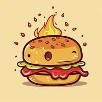 Burger cheese with fire cartoon vector icon illustration. food object icon concept isolated, generat ai photo