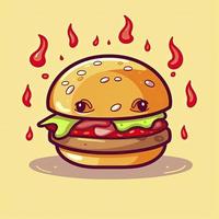 hamburguesa queso con fuego dibujos animados vector icono ilustración. comida objeto icono concepto aislado, generar ai foto