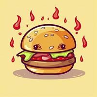 Burger cheese with fire cartoon vector icon illustration. food object icon concept isolated, generat ai photo